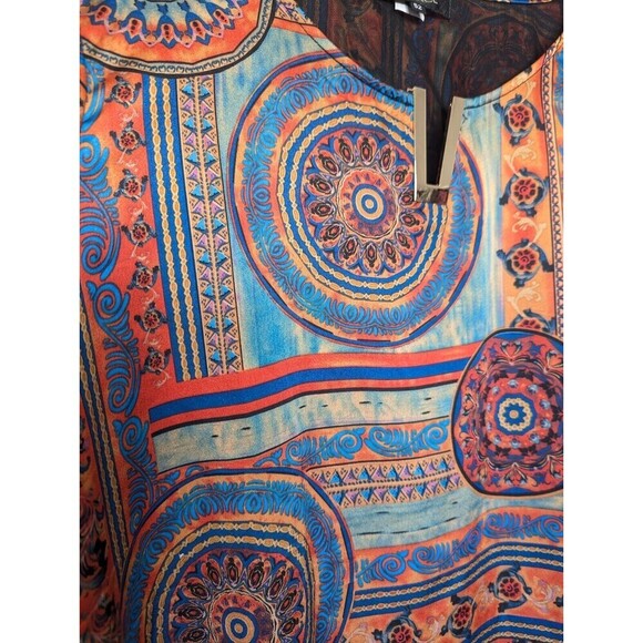 Presence Tunic Blouse Womens Plus Size 2X-3X Multicolor Geometric Satin Silky - Picture 5 of 10